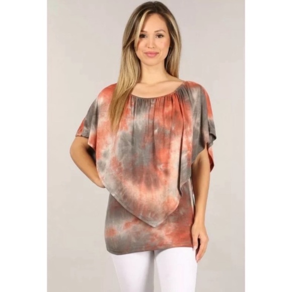 Rust Gray Multi Way Tie Dye Boho One Shoulder Top - Picture 3 of 7